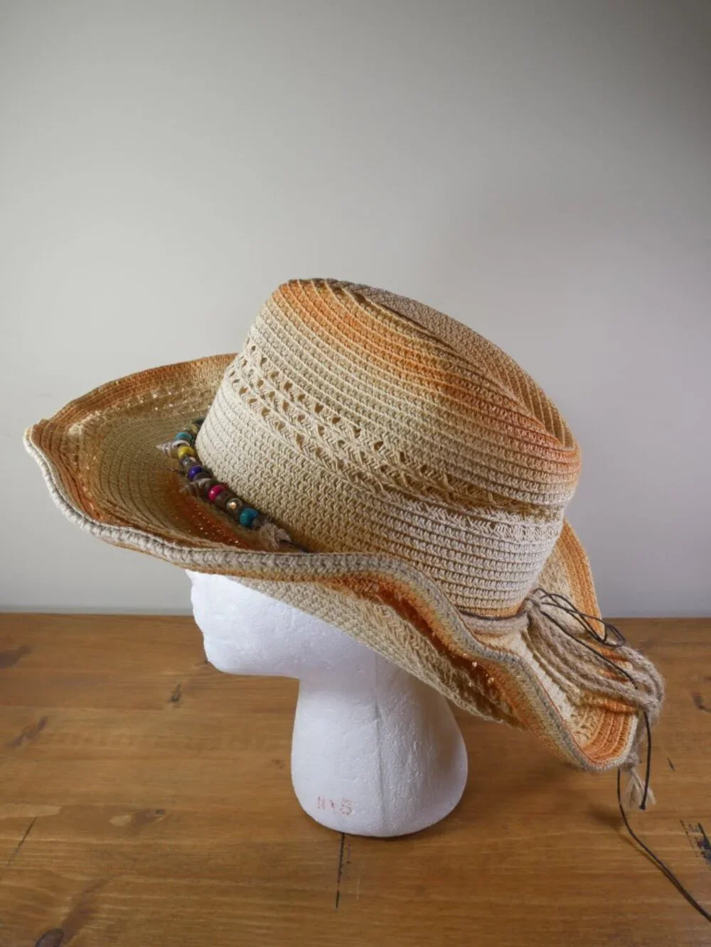 NEW Beaded Straw Cowboy Hat Cowgirl Coastal Beach One Size Boho Festival